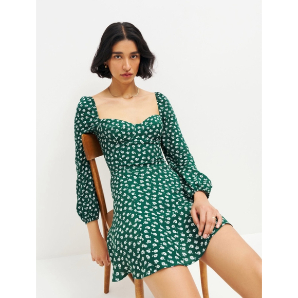 Women's Reformation Green Floral Mini Dress - Picture 3 of 5